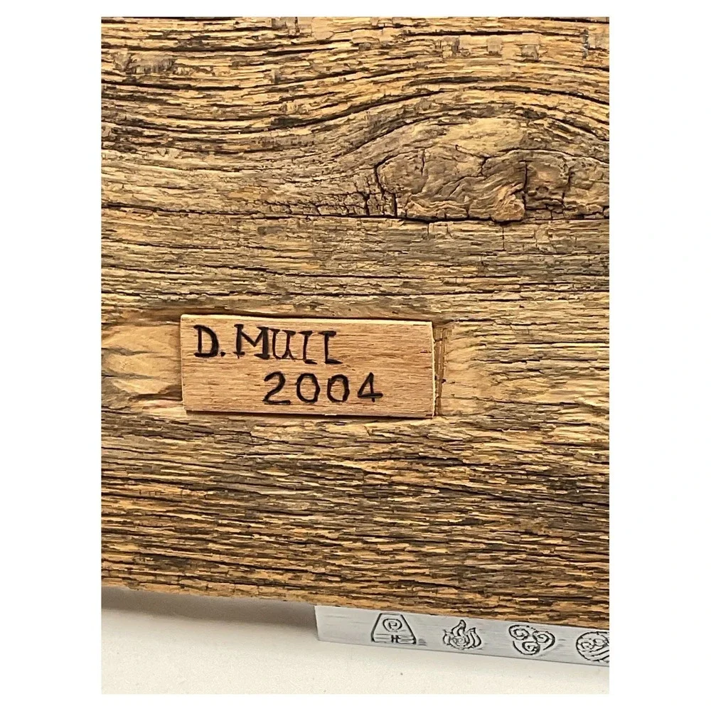 D. Mull 2004 Vintage Reclaimed Wood Wall Clock Rustic Church Wood Burning Art